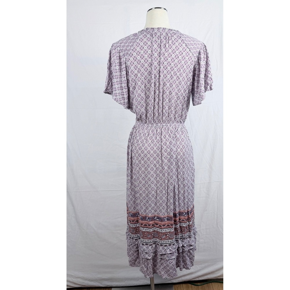 Knox Rose Lilac Floral Maxi Dress L Tiered Tassel Smocked Boho Cottage Prairie - Picture 7 of 11